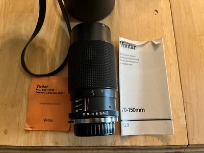 Vivitar Macro Zoom Lens 70mm-150mm f:3.8 55mm Canon FD Mount w/ Cap - Image 1 of 4