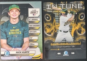 NICK KURTZ RC 2024 Bowman Chrome Draft BDN-3 & INSERTO IN SINTONIA IT-3 ATLETICA - Foto 1 di 2