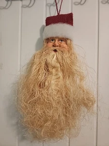 Vintage Paper Mache Face Santa Burlap Hat (K15) - Picture 1 of 8
