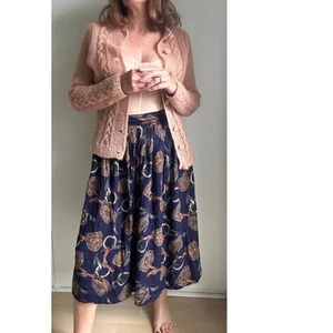 Vintage Equestrian Print Skirt Midi Pleated Navy Size Medium Country house - Picture 1 of 9