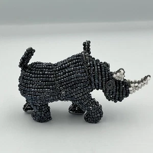 Beaded Wire Rhino Figurine African Animal Collectible Decor Ornament - Picture 1 of 8