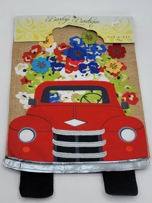 NUEVO Camión Rojo Boutique Bandera Evergreen y Jardín Arpillera con Flores 13 x 18 Foto 1 de 4