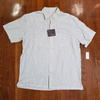 Camisa a rayas Van Heusen mezcla de lino para hombre L 16-16,5 flexión nueva Foto 1 de 4