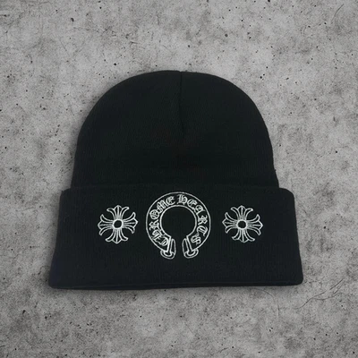 CHROME HEARTS Lana Reloj Gorra Herradura Gorro Tejido Gorra Lana Negro Agujero en Tela Foto 1 de 3