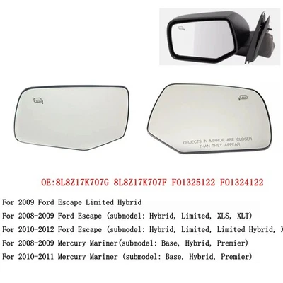 Left Right Side Rearview Mirror Glass for Ford Escape Mercury Mariner 2008-2012 - Imagem 1 de 4