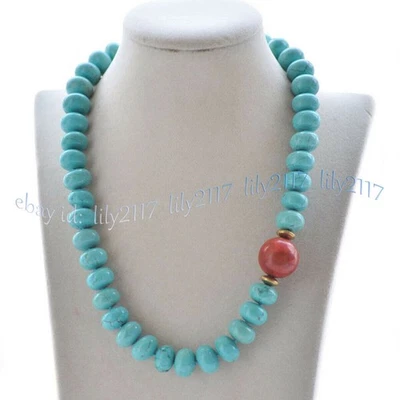 Colar pingente de coral vermelho redondo 5x8mm azul turquesa Rondelle Gems Beads 12mm - Imagem 1 de 4