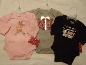 Baby Girl Boy Holiday Christmas Bodysuit Choice Grey Blac Size Newborn NWT - Picture 1 of 3