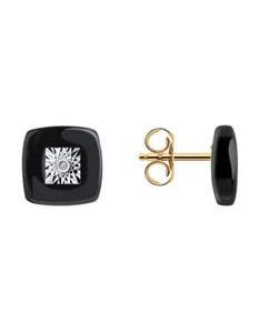 Pendientes Clavija Dorados 585 Joyería De Oro Diamante Cerámica - Imagen 1 de 3