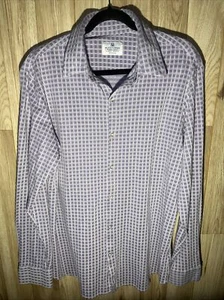 Mizzen Main Shirt Men XL Trim Fit Purple Button Up Checker Polyester Cotton Mix - Picture 1 of 6