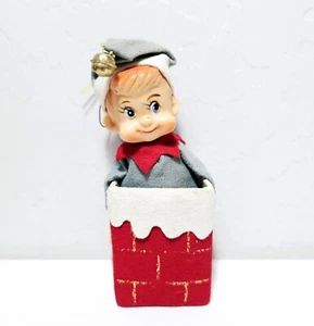Vintage Knieumarmung Elfe Ornament in rotem Kamin Weihnachten grün SELTEN JAPAN - Bild 1 von 7