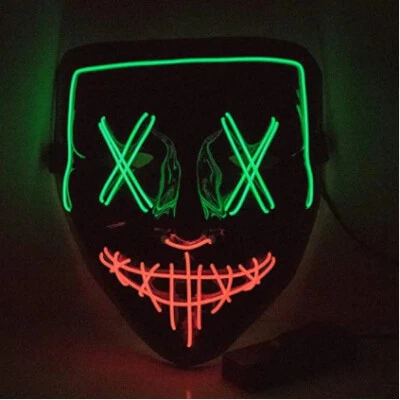Masquerade Masks Neon Mask Light Glow In The Dark Horror Mask Glowing Mask - Image 1 of 4