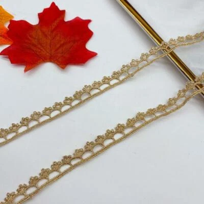 0.43" Wide Gold Floral Guipure Venice Lace Trim Ribbon Sewing Supplies 9 Yards - Image 1 of 4