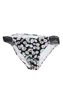 California Waves Black White Daisy Duke Floral-Print Strappy Bikini Bottom S - Image 1 of 3