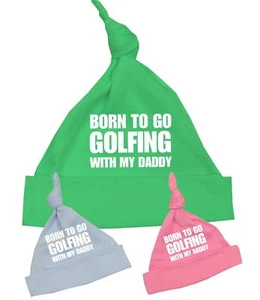 BabyPrem Baby Clothes Cotton Knotted Hat Cap Born to Golfing Slogan Fun NB - 12M - Picture 1 of 4