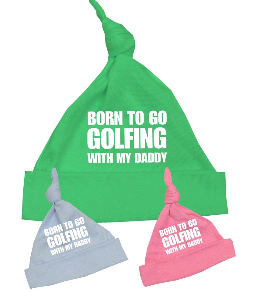 BabyPrem Baby Clothes Cotton Knotted Hat Cap Born to Golfing Slogan Fun NB - 12M
