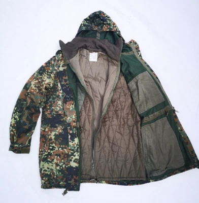 Original German Parka Army Military Hooded Jacket Field Flecktarn Camo Used - Image 1 of 4