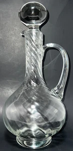 Decanter Clear Glass w/ Swirls Solid Clear Handle & Globe Stopper Vintage/Retro - Picture 1 of 16