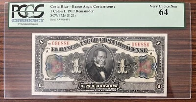 Costa Rica 1 Colon 1917 Remainder Uncirculated PCGS 64 Very Choice New #75583 - Image 1 of 2