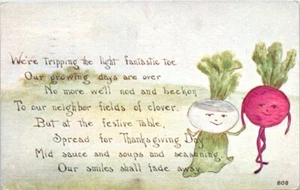 1910s Postcard FA Owen Thanksgiving Vegetables Beet Onion Humanized HEAVY WEAR - Picture 1 of 2