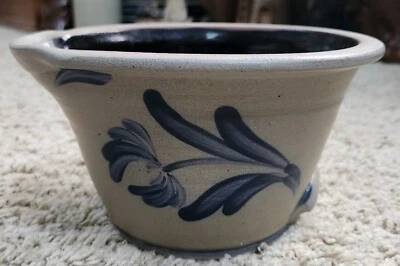 Rowe Pottery Works 4-3/4" Tall Batter Bowl Flower Leaf Design 1992 - Image 1 of 4
