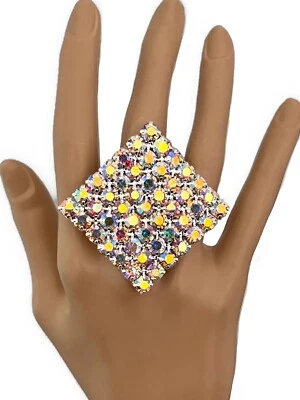 2.25" Gota Aurora Boreal Cristales Gran Tamaño Distintivo Anillo Escenario Drag Queen Foto 1 de 3