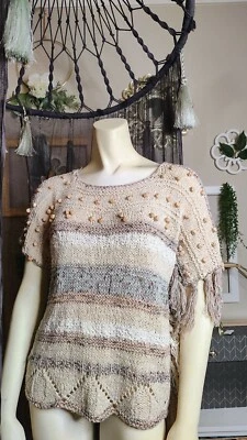 Gil Aimbez Static 罕见复古 20 世纪 80 年代手工针织衬衫女式中号 — 第 1/4 张图片