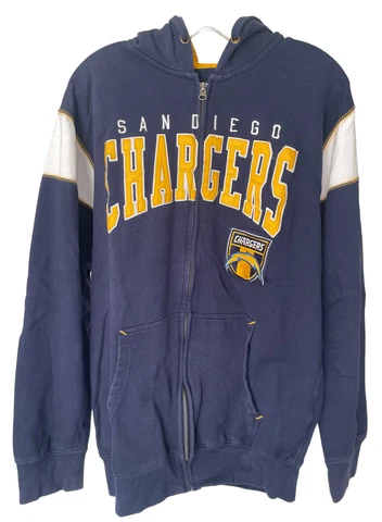 NFL San Diego Chargers sz Medium M Navy Blue Hoodie Full Zip Sweatshirt Stitch Cover