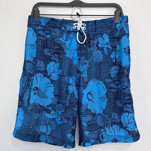 Speedo Mens Blue Floral Pocket Board Swim Lined Shorts Trunks  Size 32 - Picture 1 of 7