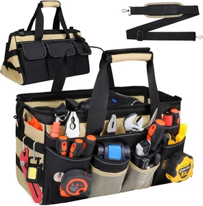 15 Inch Heavy Duty Tool Tote Bag with 24 Pockets, Wide Open Mouth Tool Box,,, - Picture 1 of 12