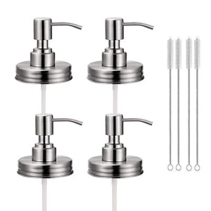 4 Pack Stainless Steel Mason Jar Soap Dispenser Lids with Pump for Lotion - Picture 1 of 8