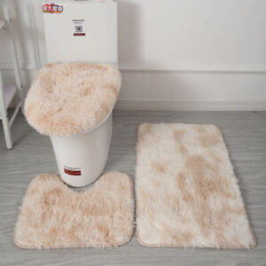 3 Piece Bathroom Rug Set Soft Non Slip Toilet Lid Cover Bath Mat Contour Rug