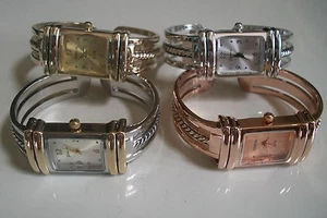 WOMEN GOLD & SILVER, ROSE GOLD FINISH BANGLE CUFF FASHION CASUAL WATCH - Picture 1 of 12