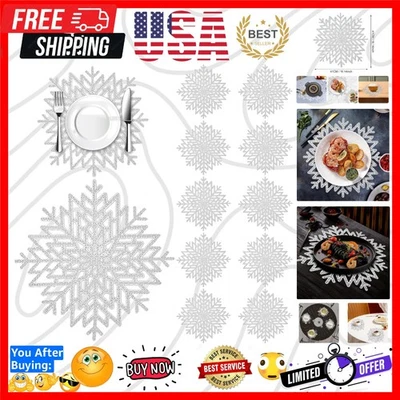 12 manteles individuales de copo de nieve plateados resistentes al calor - elegantes restaurantes navideños 16" Foto 1 de 4