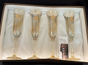 Set Of 4 Rare Franco Vetrerie E Chrisallerie Italian Champagne Flute Glasses EUC - Picture 1 of 9