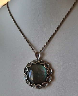 Colgante Paz de plata de ley 925 negro madreperla en cadena de cuerda de 18"" Foto 1 de 4