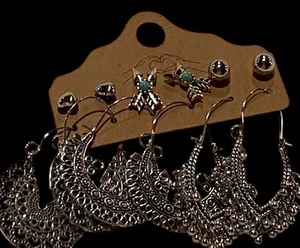 Set Of 6 Southwestern Style Statement Earrings NEW Silver Costume Jewelry - Picture 1 of 8