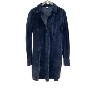COLDWATER CREEK Suede Leather Shirt Dress Jacket Trench Blue Victorian Steampunk - Picture 1 of 5