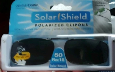 Solar Shield Polarized Clip On 50 Rec15, Gray Clipon Metal Frame Sunglasses  New - Image 1 of 2