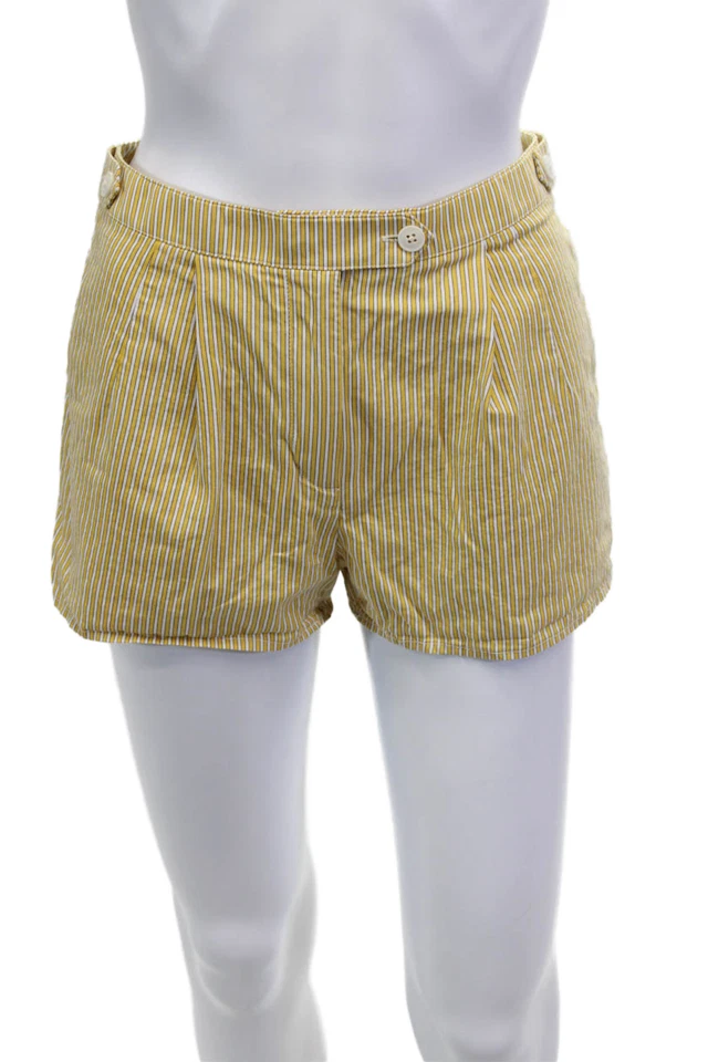 Pantalones Cortos Tory Burch Mujer Rayas Plisados Frontales Amarillo Blanco Talla 00 Foto 1 de 4