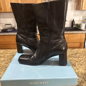 Bota Rumrunnero Vintage Años 90 Nine West Talla 8m Cuero Negro Puntera Cuadrada - Imagen 1 de 8