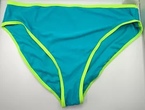 Kona Sol Bikini Swim Bottom Women Sz 2X 20-22 Blue Green High Leg Low Rise Block - Picture 1 of 15