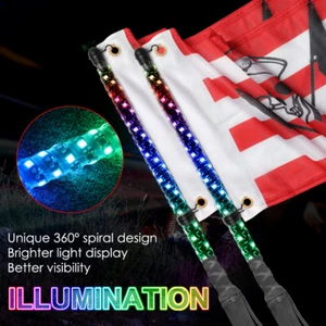 Pair Advanced App Control 2ft RGB LED Whip Light Spiral For Polaris RZR ATV UTV - Picture 1 of 11
