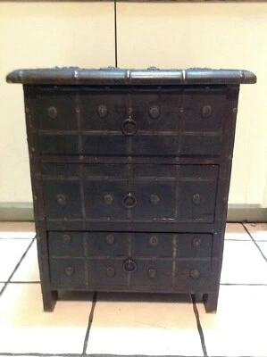 Vintage Solid  Wood Tresure Chest 3 Drawers Side Table  - Image 1 of 4