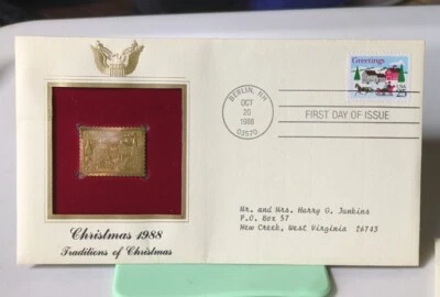 Lot of 3 U.S. Golden Replica Stamps "Christmas" FDCs - 1988/89  - Image 1 of 4