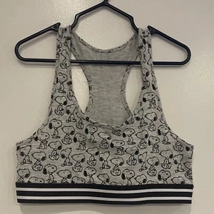 H&M Peanuts Kids Girls Cute Snoopy Dog Cotton Racer-Back Sports Bra Gray 12-14 - Picture 1 of 6