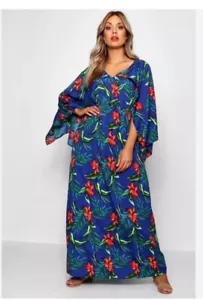 Boohoo Plus Tropical Kimono Sleeve Maxi Dress Size 22 - Picture 1 of 1