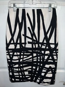 Falda lápiz de algodón estampado abstracto geométrico negro marfil Lafayette 148 New York - Imagen 1 de 9