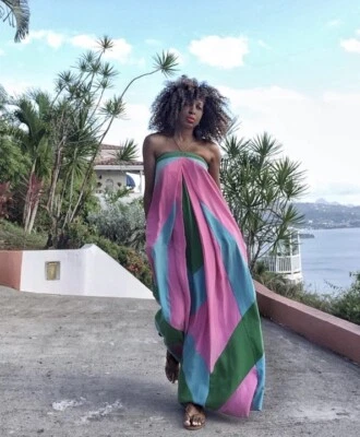 Maxi Vestido 8 DVF Diane von Furstenberg MAUI Bufanda de Seda Rosa Verde COMO SE VE EN Foto 1 de 4