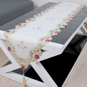 White Lace Table Runner Vintage Embroidered Christmas Decoration Floral Doilies