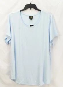 JM Collection Women's Plus Size 3X Solid Scoop Neck Short-Sleeve Top Blue NwT - Picture 1 of 7